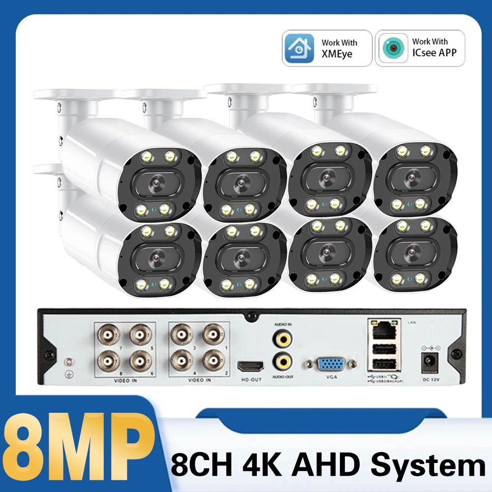 

Система видеонаблюдения H.265 8CH 8MP AHD с функцией распознавания лиц и людей, уличная, водонепроницаемая IP66, 4K, цветное ночное видение