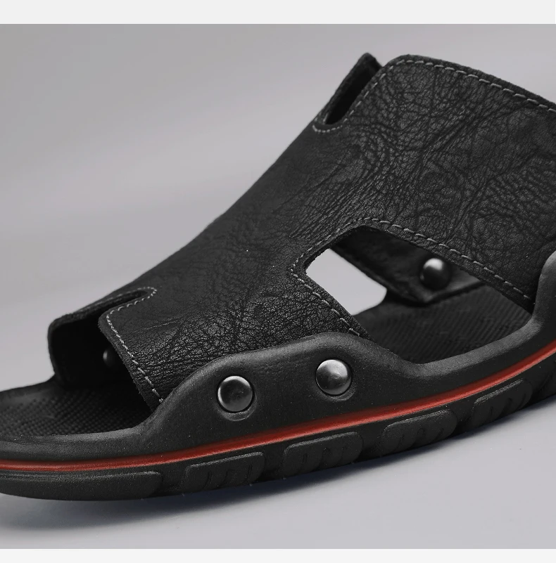 Sommer Männer Hausschuhe Aus Echtem Leder Atmungsaktive Clogs Sandalen Strand Klassiker Leder Rutschen Outdoor-Flip-Flops Plus Größe Männer Schuh – Detail 3