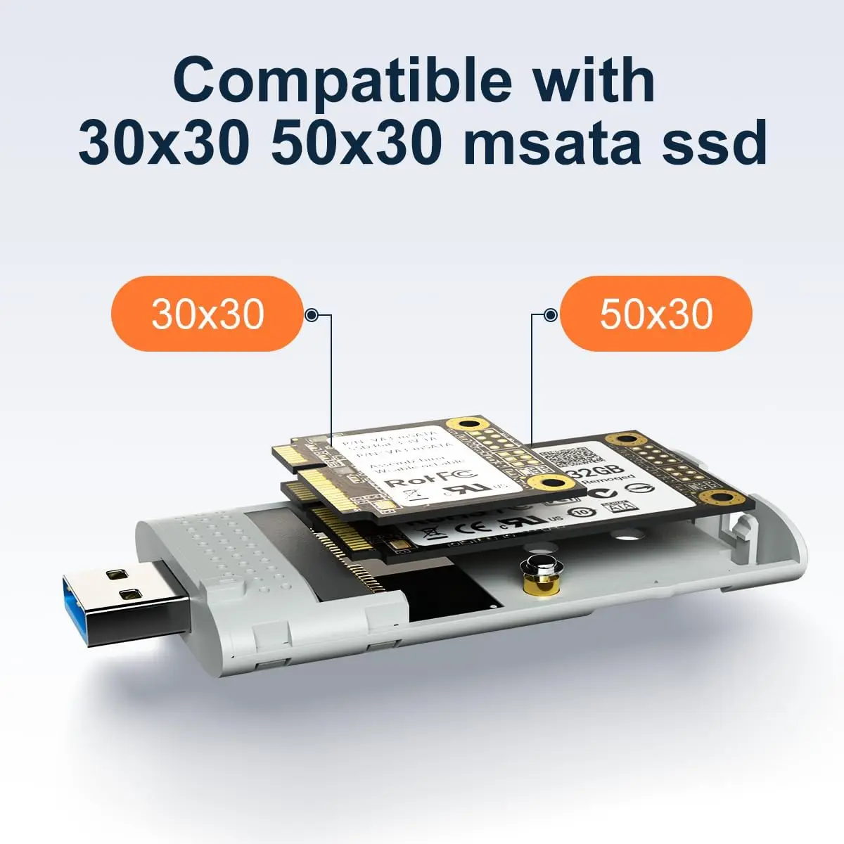 MAIWO mSATA SSD Enclosure 5Gbps Eksternal SSD Adapter USB 3.0 Up untuk 3050 mSATA SSD hingga 2TB Kapasitas Portable Aluminium Enclosure