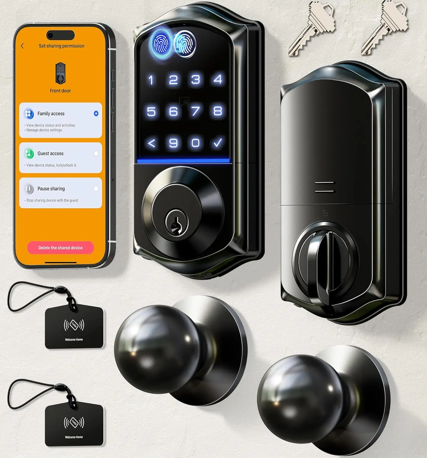Smart Fingerprint Lock with App Control, Keyless Entry, Touchscreen Keypad, Auto-Lock, Easy Install in Matte Black