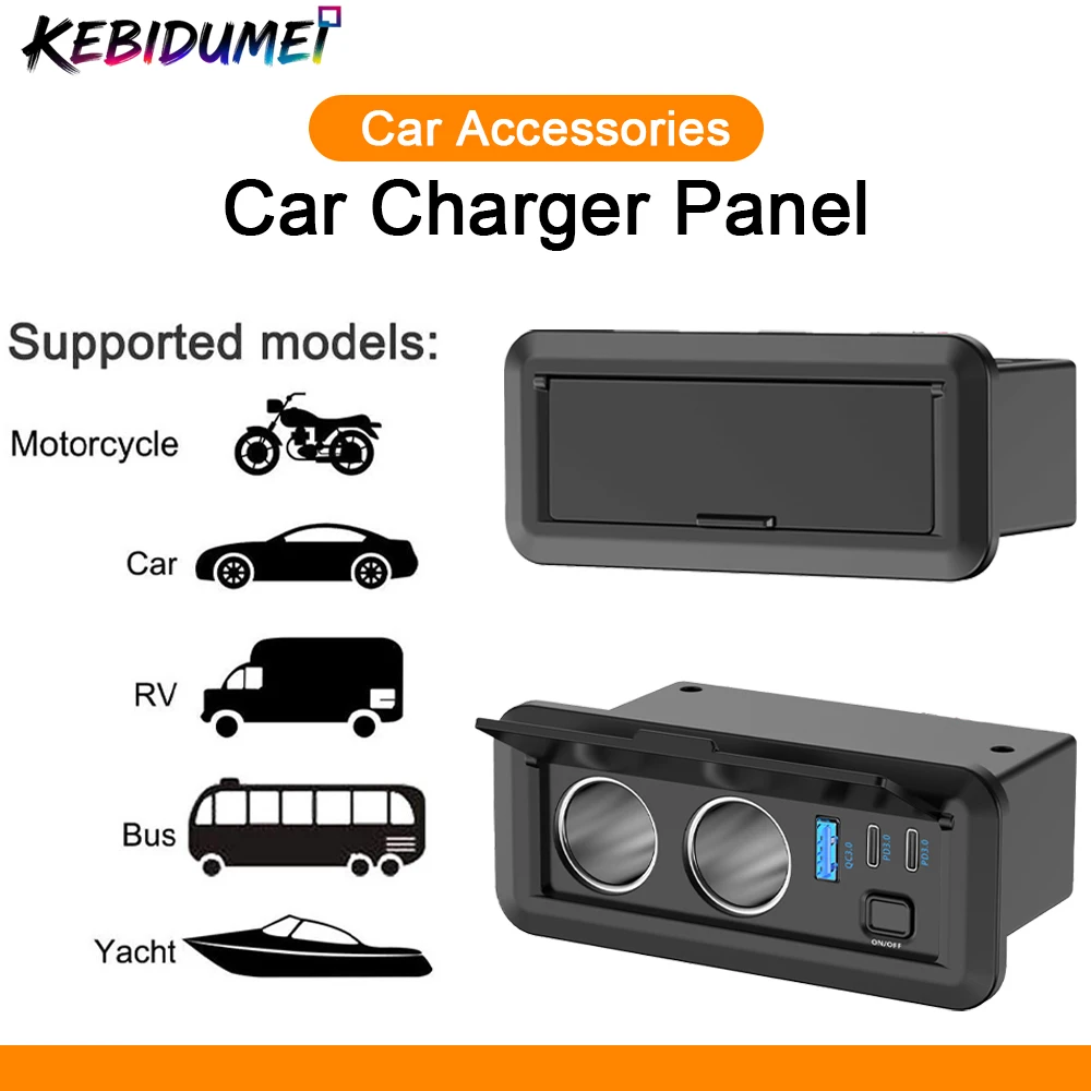 

KEBIDUMEI 3-портовое автомобильное зарядное устройство, розетка прикуривателя QC3.0 PD, адаптер для быстрой зарядки для автобуса, грузовика, автомобильные аксессуары