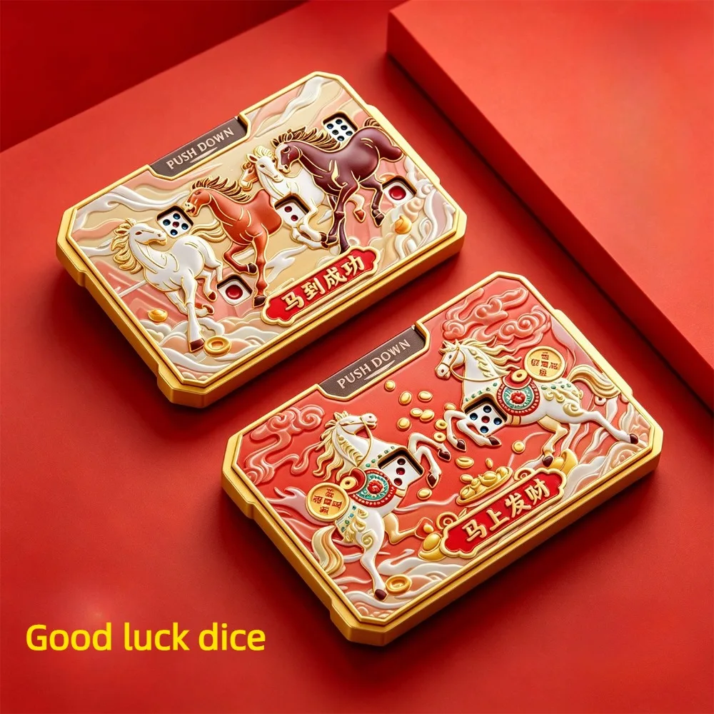 CJEDC Year of The Horse Limited Edition Lucky Dice All-Metal Card Game - Press-to-Push Cards Decompression Toy