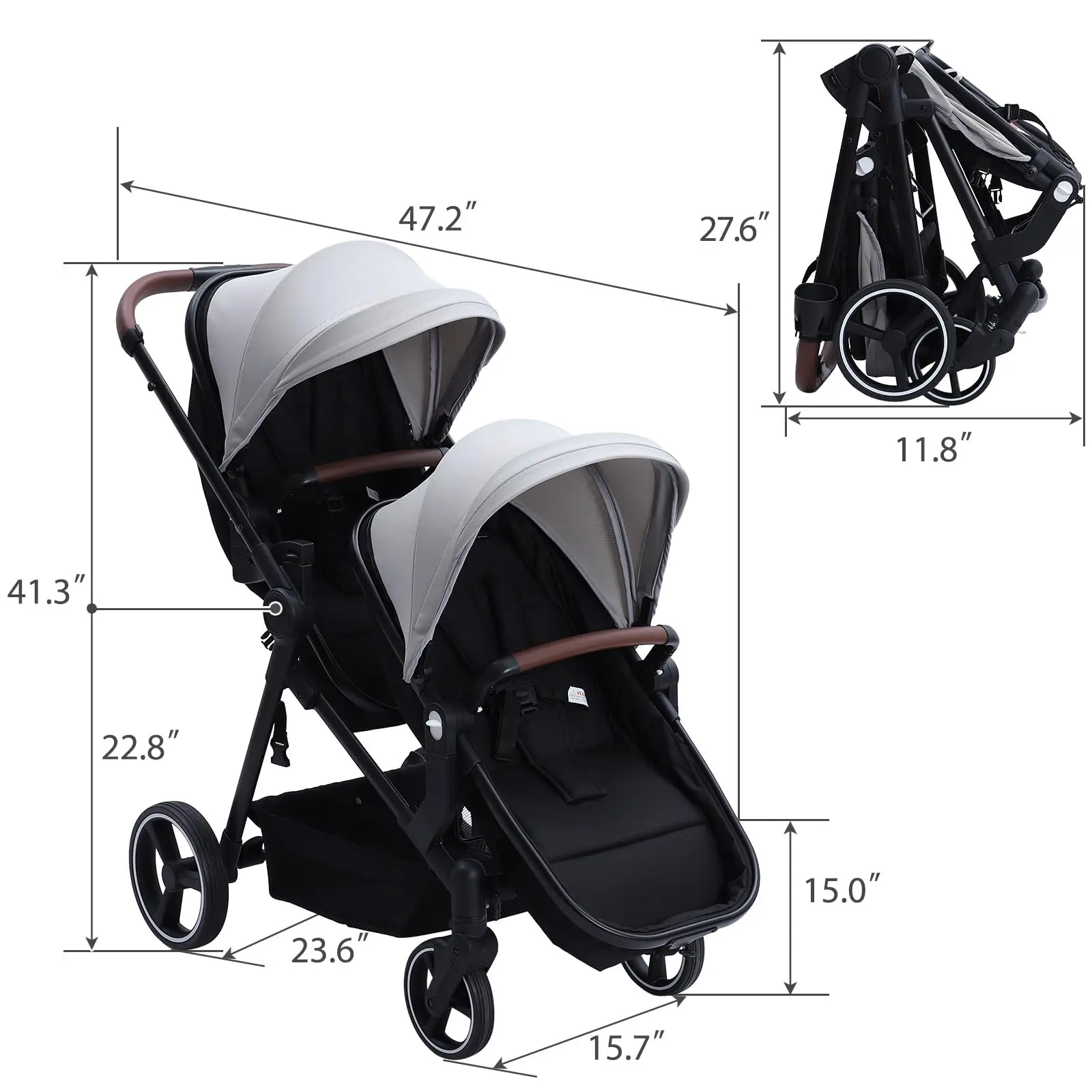 Double Track Tandem Stroller, Foldable Bassinet Pram for Infant and Toddler, Multi-Position Reversible Pushchair with Storage