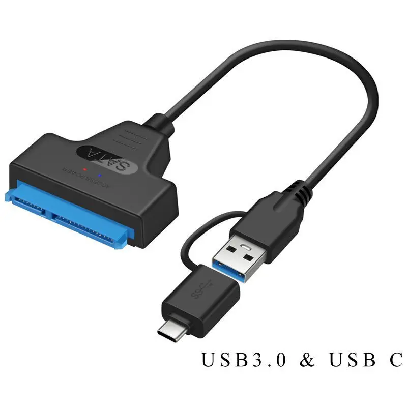 2 in 1 USB 3.0 and Type-C to SATA 22 Pin 2.5 Inch Hard Disk Driver SSD Adapter Cable Converter