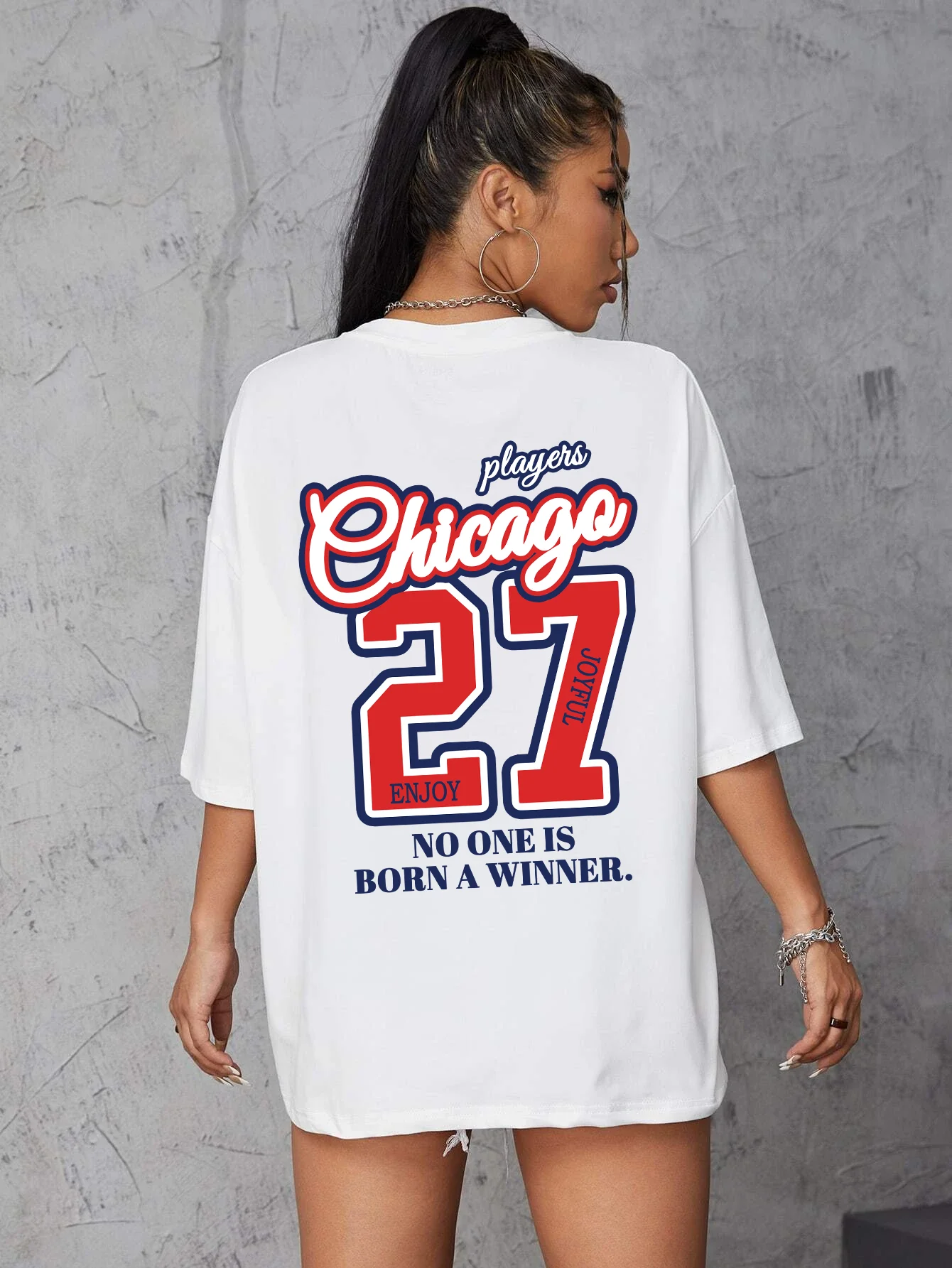 

27 Number No One Is Born Winner printsTshirt Women Summer Oversize T Shirt Casual Breathable Tops Cotton Hip Hop Tshirts Female