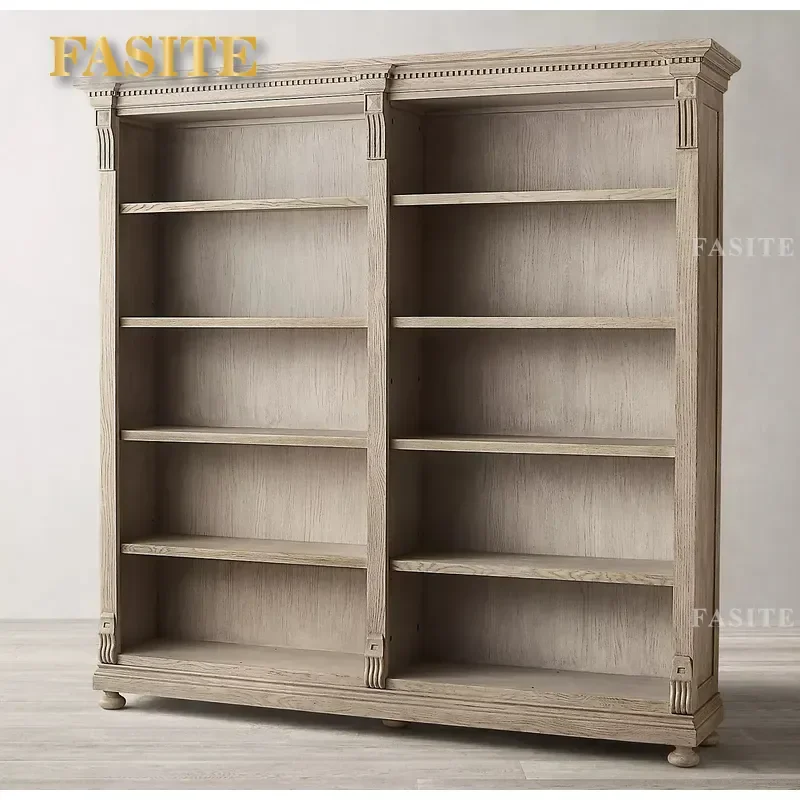 For American Country Retro Home Solid Wood Bookcase French Oak Dining Side Cabinet Storage Locker Furniture