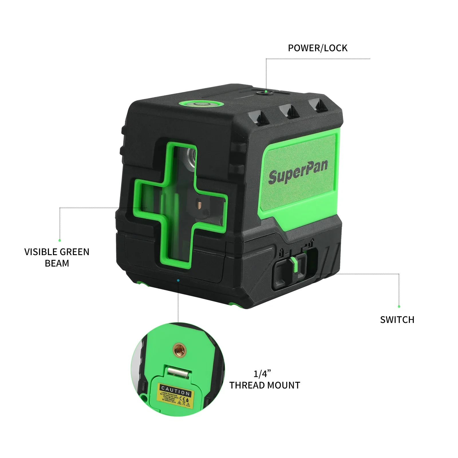 

Green Beam Self-Levelling Superpan Mini Laser Level - 2-Line Vertical Cross Line Construction Tool