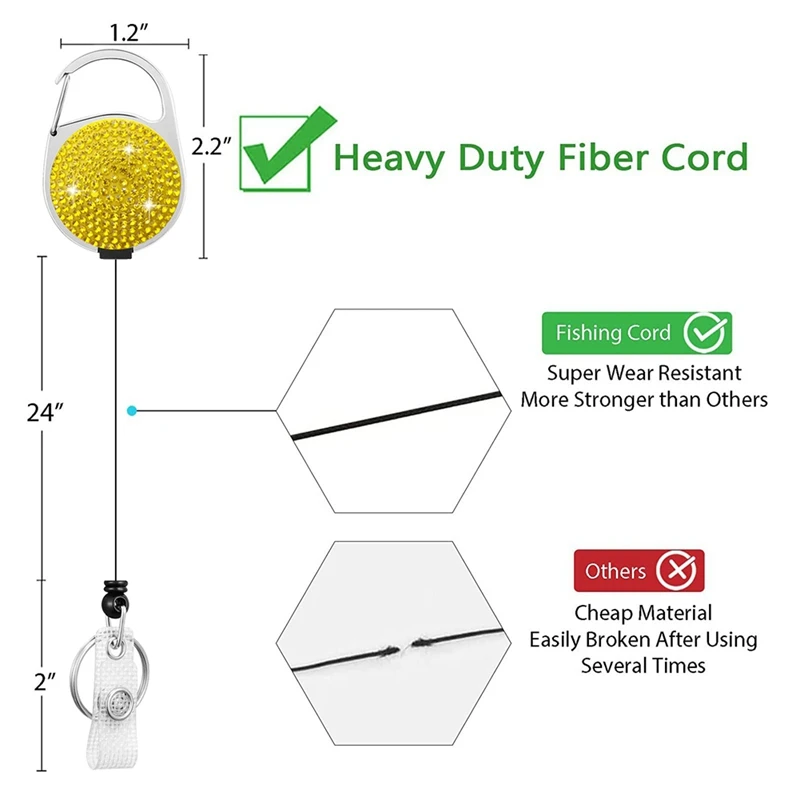 Titulares do crachá do strass retrátil, clipe de identificação resistente, chaveiro do carretel, 10 pcs