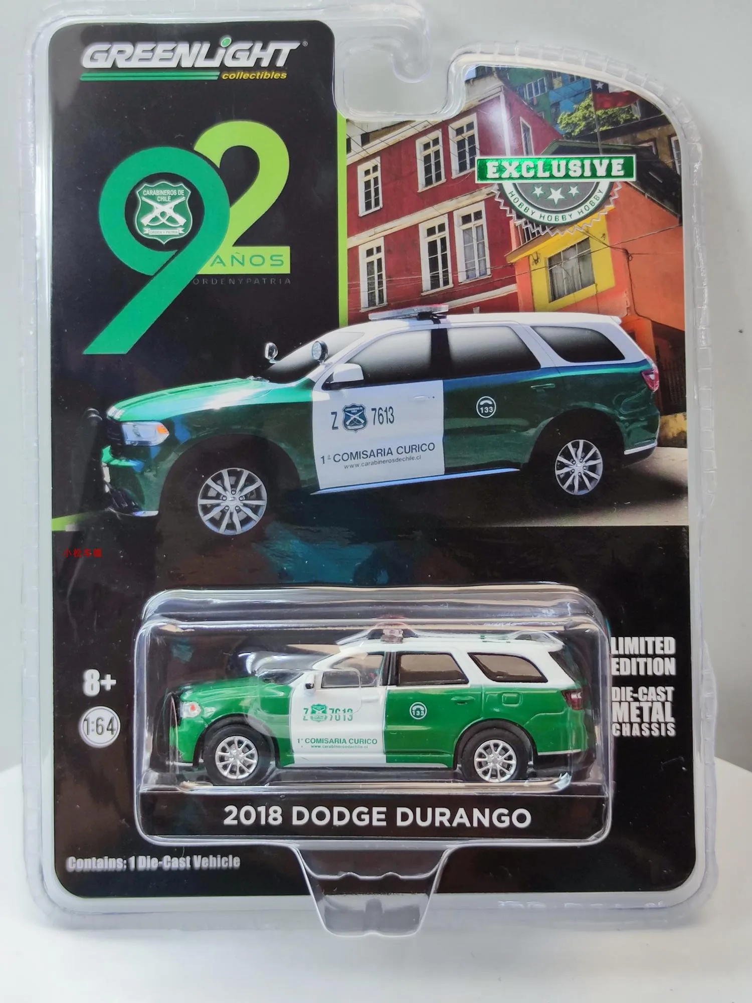 

Коллекционная модель автомобиля Green Light 1:64 2018 Durango Chilean Police Car 30079, литая под давлением, из сплава, игрушка, подарок, коллекционная модель