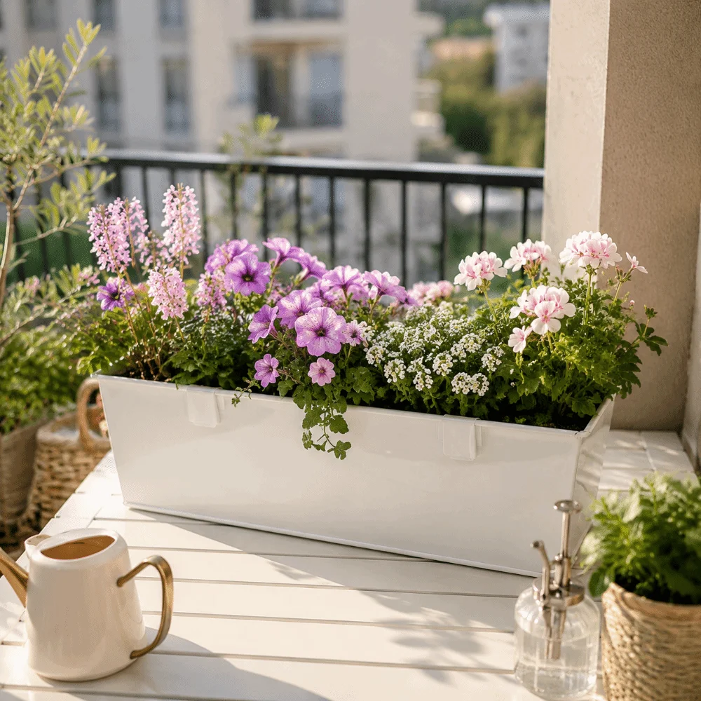Durable Outdoor Plants Planter Metal Iron Window Box Hanging Flower Pots Weather-Resistant Wall Mount Window Box Patio