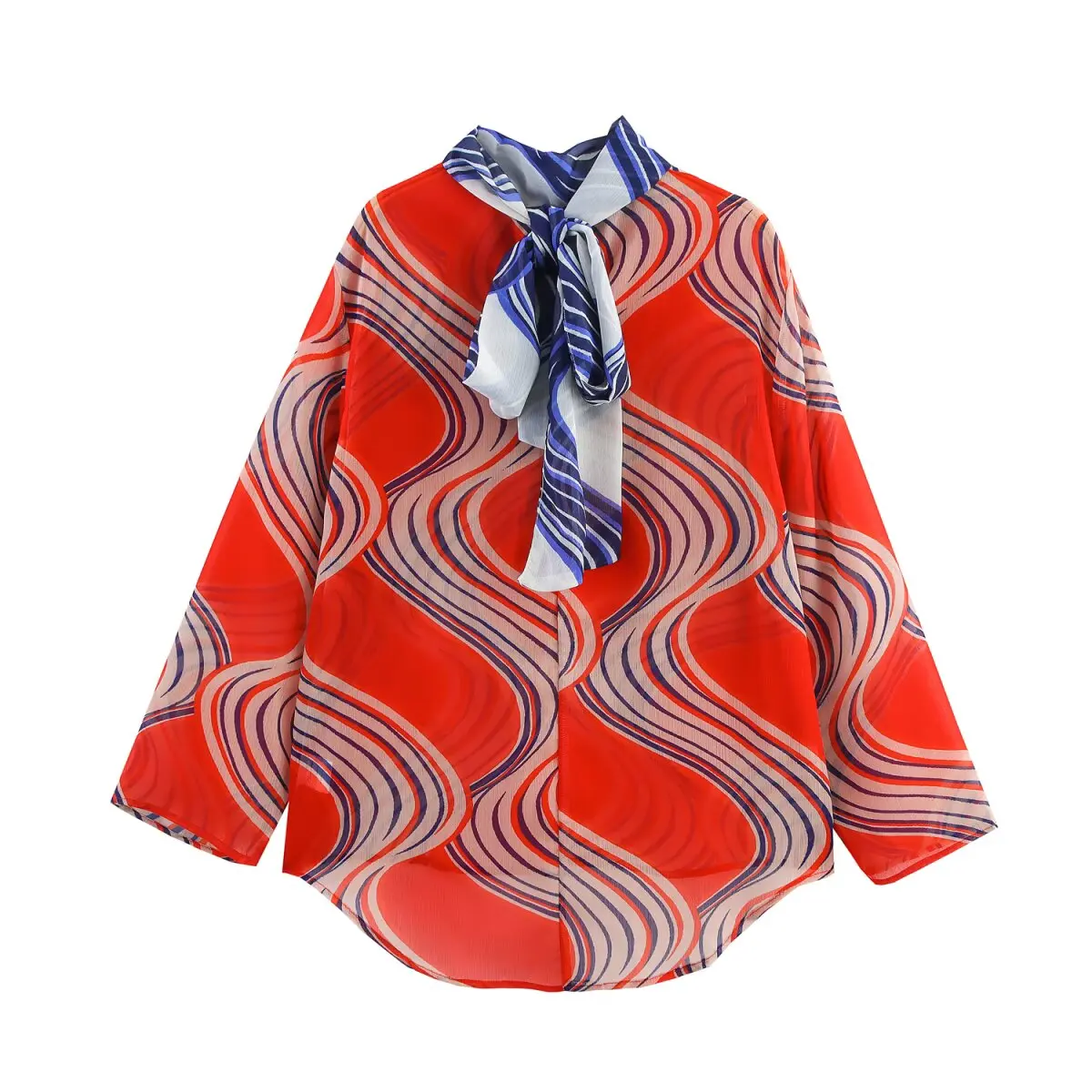 

2025 New Women's Clothing European and American Style Fashionable All-match Bowknot Printed Long Sleeve Shirt