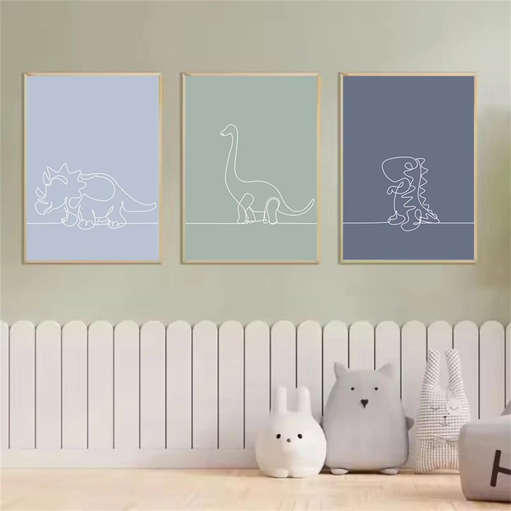 

Abstract Dinosaur Canvas Painting Line Wall Art Print Minimalist Animal Poster Nursery Nordic Wall Pictures Boy Kids Room Decor