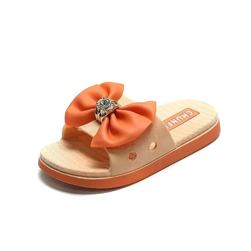 Girls slippers with Butterfly-knot Outdoor Kids Footwear Fashionable Large Crystal Beach Shoes Girls Slides Indoor Shoes E04083