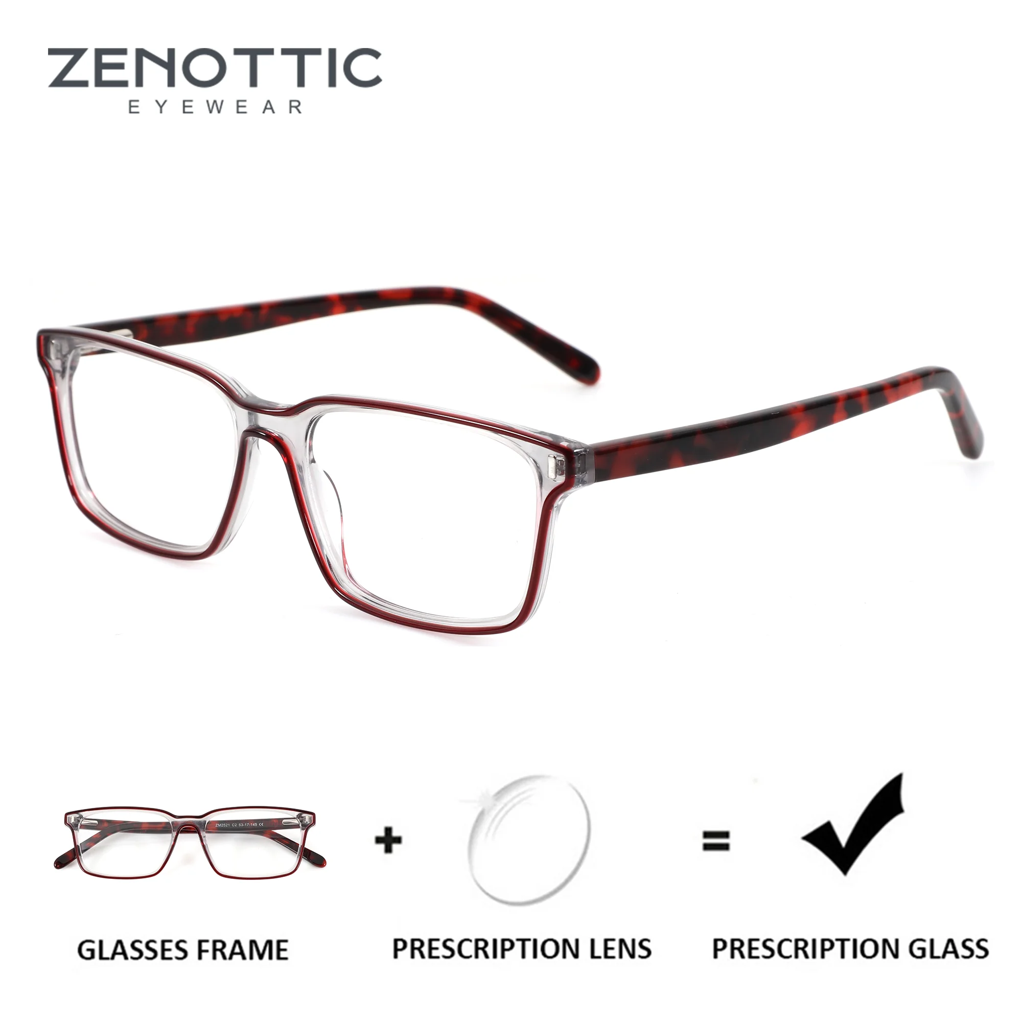 ZENOTTIC (S Size) Modish Acetate Rectangle Prescription Glasses For Women Photochromic Multifocal Optical Lenses With Recipe