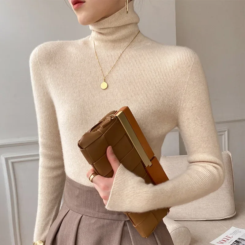 Turtleneck Sweater Women 2024 New Autumn And Winter Slim-fit Pullover Pile Collar Woolen Knitted Bottoming Shirt