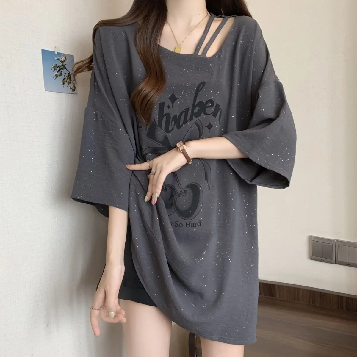 2024 New Young Style Fashion T-Shirts Streetwear Short Sleeve Tops Summer Straight O-neck Ladies Pullovers Women\'s Clothing