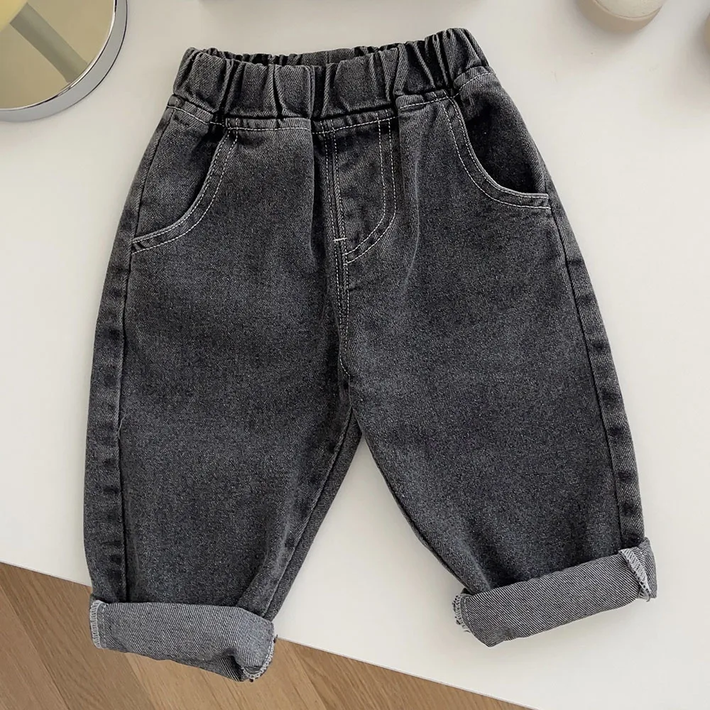 Toddler Boy School Pants Solid Color Spring Autumn Children Clothing Vintage Kids Jeans New Arrival