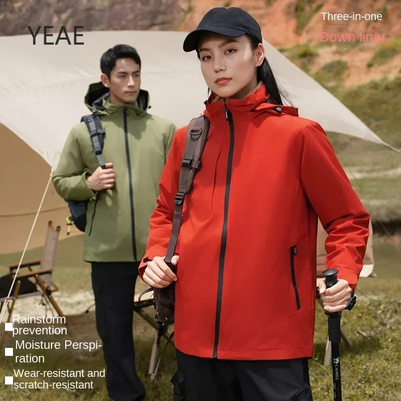 Billy Men's Outdoor Windproof Hiking Coat Men's 3-in-1 Hardshell Jacket Down Inner Removable Hat Four Seasons Designer Clothes