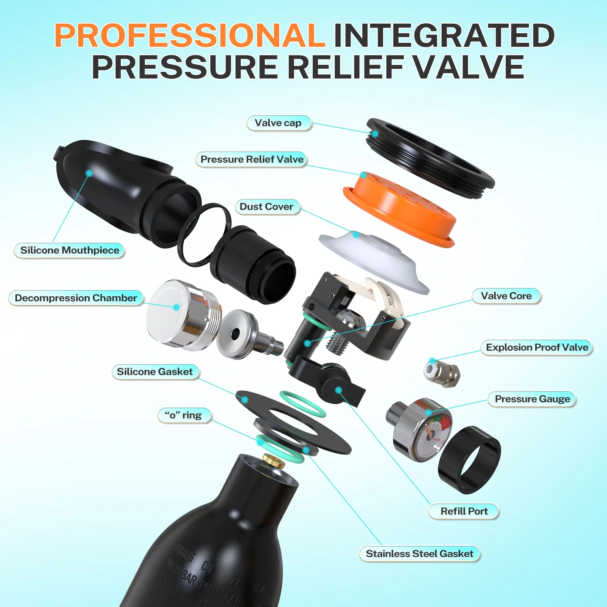 TUDIVING-0.5L Scuba Diving Tank Kit with 300Bar 12V PCP Air Compressor with Diving Mask Portable Scuba Tank Underwater Training