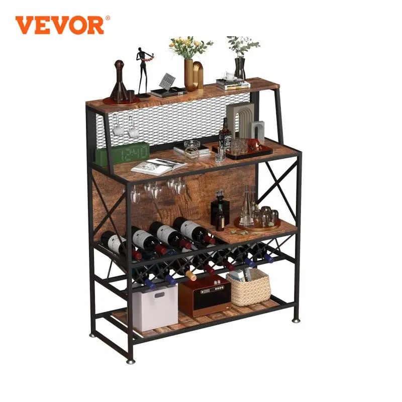 VEVOR Wine Rack Home Bar Table armadi per liquori industriali di grande capacità con supporto in vetro per la sala da pranzo della cucina di casa