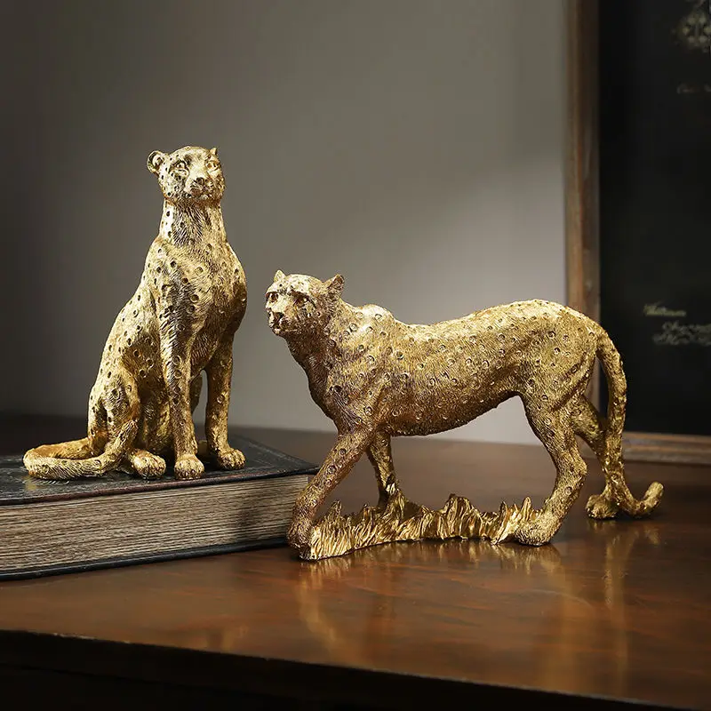 High-End Leopard Animal Figurine Craft Decor for TV Stand Wine Cabinet Living Room Gift for Friends