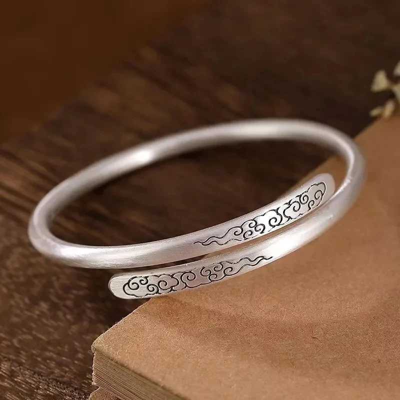 Thai Silver Auspicious Clouds Bracelet Women's Vintage Open Jewelry Simple Style Overlapping Fashion Bangle party gift girl