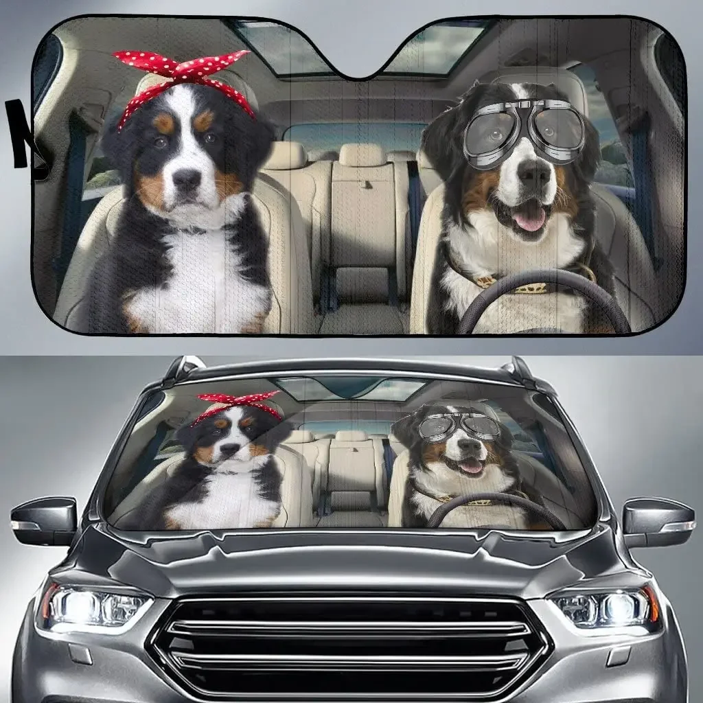 Greater Swiss Mountain Dogs Couple Driving Left Handed Car Sunshade Car sunshade for sunscreen, window shade for dog lovers