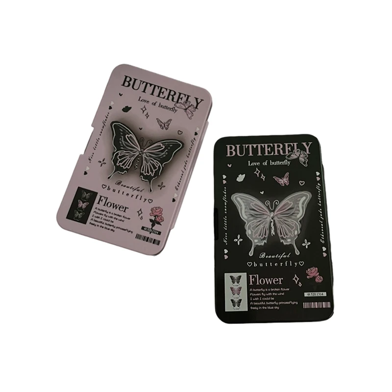 علبة عدسات لاصقة على شكل فراشة مبتكرة، صندوق عدسات عين التجميل المحمول مع مرآة وملاقط #4