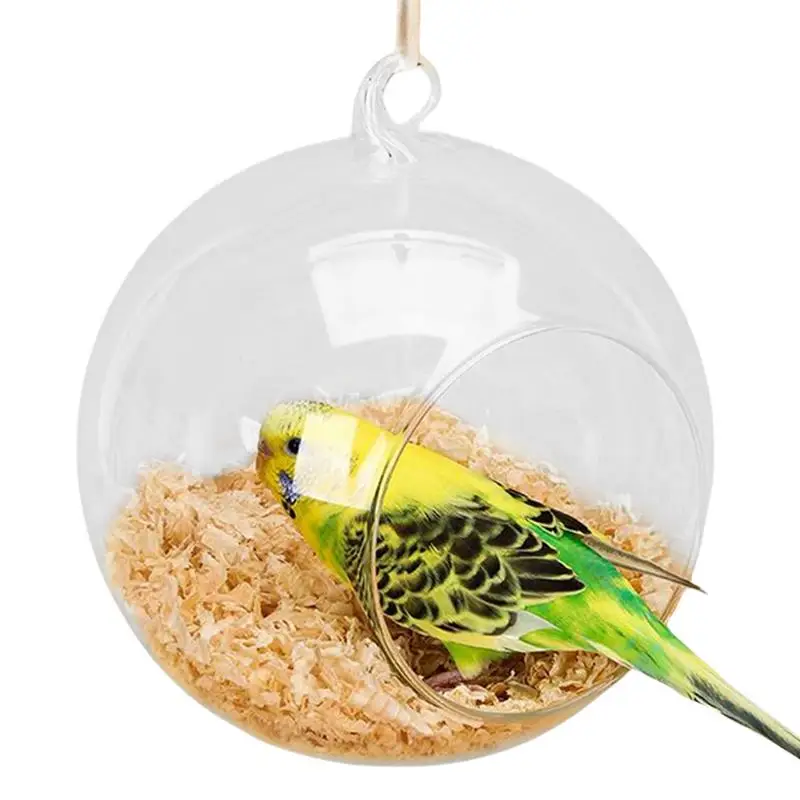 

Bird House For Cage Parrot Hammock Bed Clear Bite-Resistant Round Egg-Laying Hangable Bed With Wood Chips For Parakeet Washable