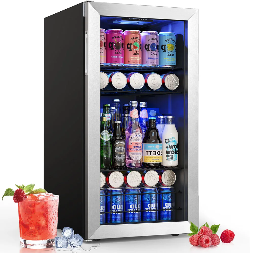 Yeego 3.1 Cu.ft Beverage Fridge - 121 Can Mini Refrigerator with Glass Door, Adjustable Thermostat Cooler for Home Office or Bar