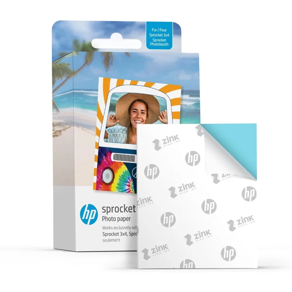 HP 스프로킷 3.5x4.25 인치 징크 접착 사진 용지, 100매, HP 스프로킷 3x4 사진 프린터와 호환