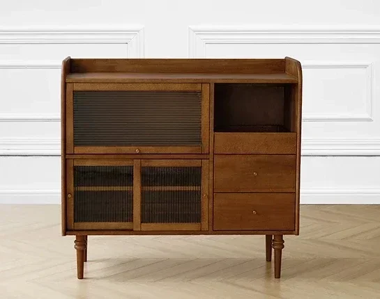 Retro Solid Wood Sideboard French Side Cabinet Assembled Cabinet Simple Small Apartment Living Room Kitchen Storage Wine Cabinet