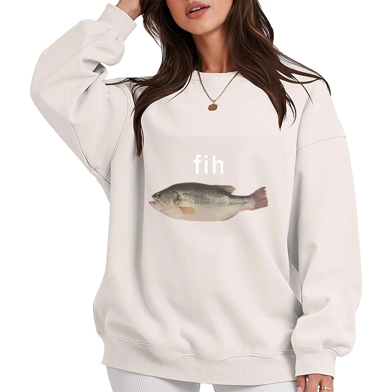 Engraçado fih peixe meme hoodies inverno para mulheres harajuku casual quente pullovers camisolas de manga longa y2k engraçado o-pescoço roupas
