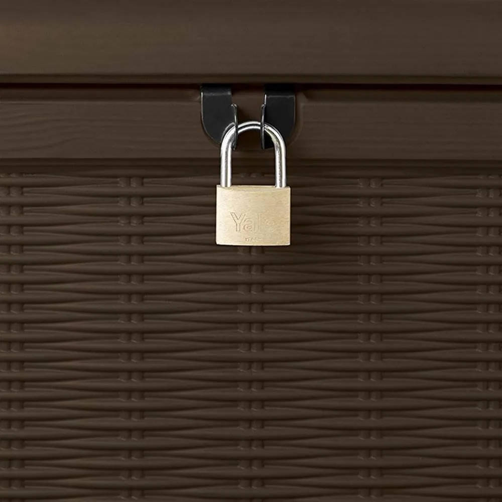 Borneo 110 Gallon All Weather Weatherproof Rattan Wicker Resin Outdoor Backyard Patio Porch Deck Organization Storage Box Bench