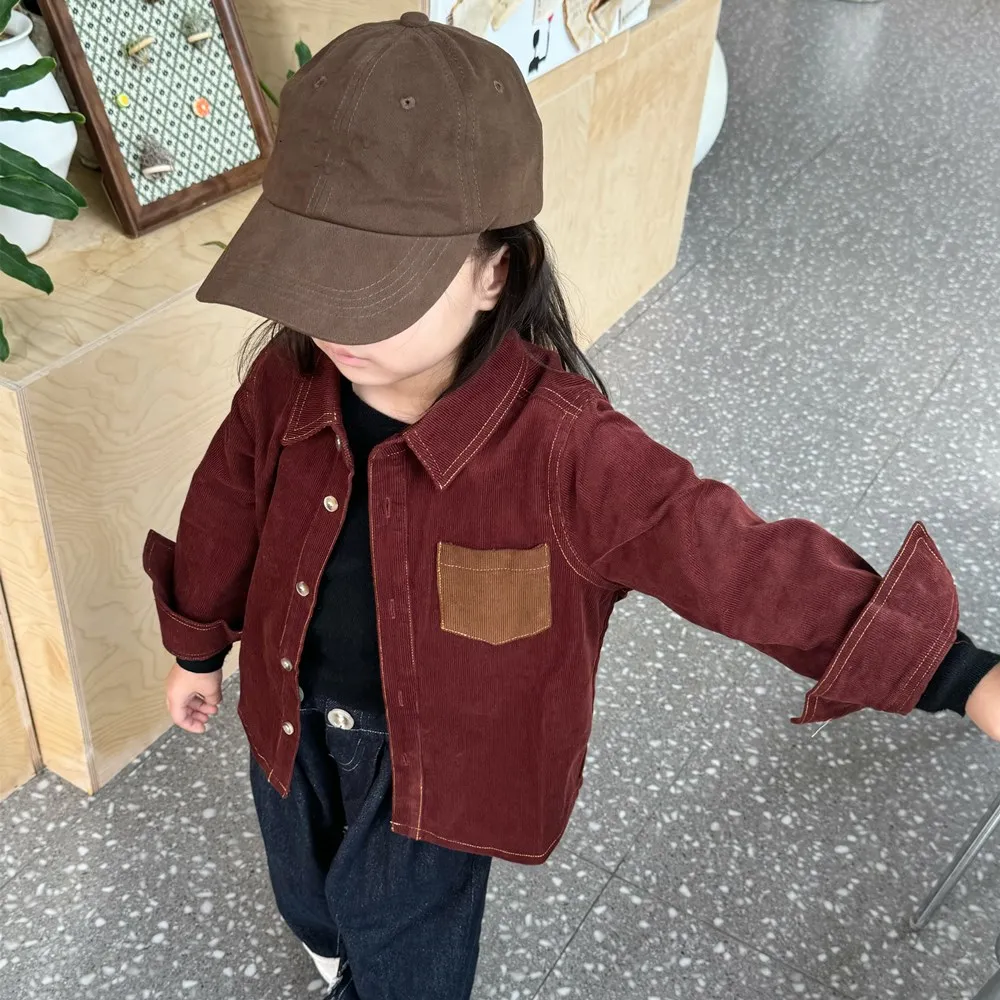 

Maillard style kids clothes baby tops Corduroy fabric long sleeved shirt boys and girls Fashionable autumn winter shirts
