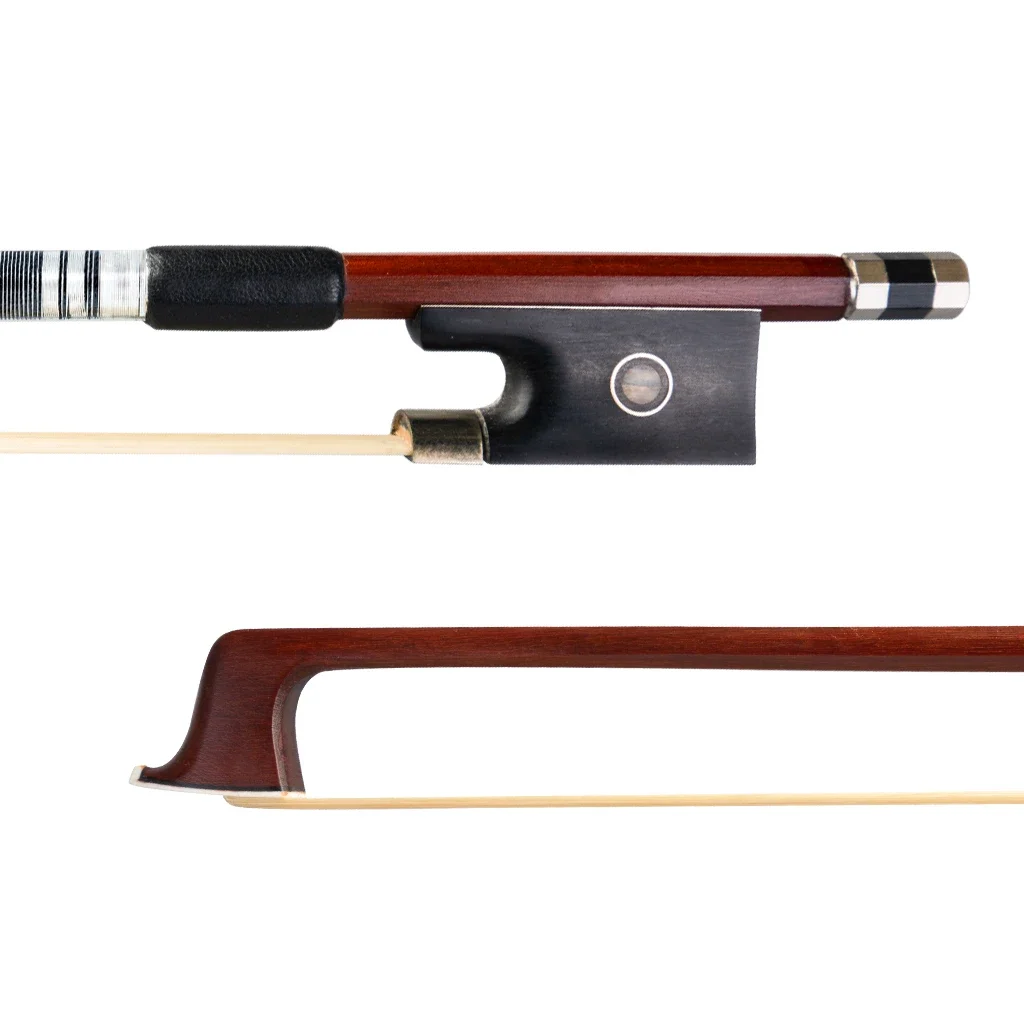 4/4 Violin Fiddle Bow Brazilwood Bow Stick Sheep Skin Grip White Mongolia Horsehair Ebony Frog Beginner Use