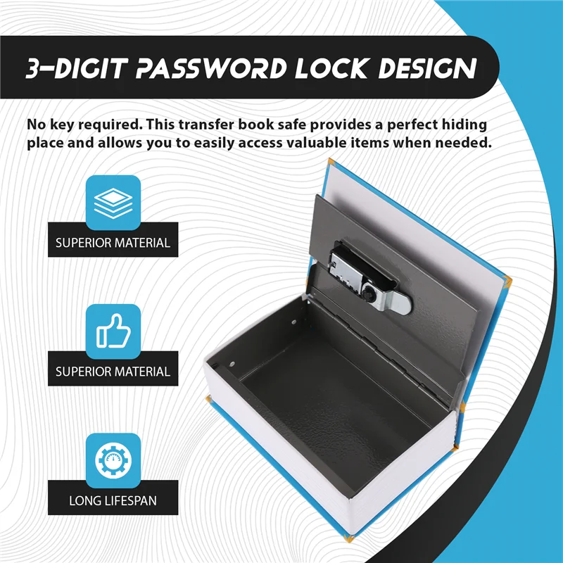 SQPP-Dictionary Book Safe Storage Box,  Safe With 3 Digital Combination Lock, Anti-Theft Safe Secret Box
