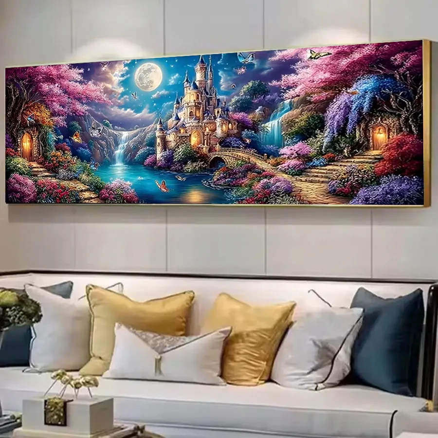 DIY Diamond Painting Moon Cherry Blossom Castle,Butterfly Stream Landscape Full 5D Diamond Mosaic Embroidery Kit Large Set
