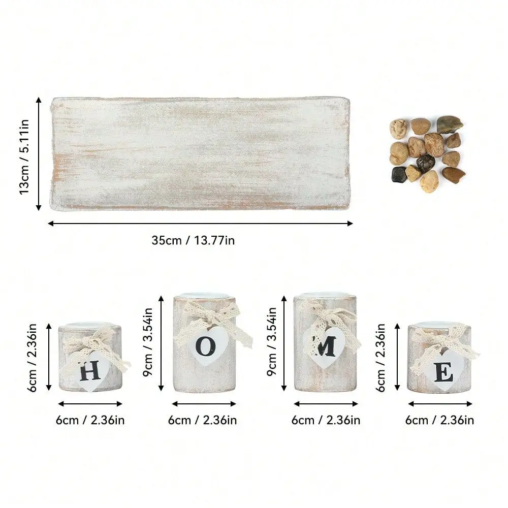 Style Wooden HOME Candle Holder, Tea Light Candle Set, Twine Bow Decoration And Decorative Stones, Perfect For Home Decoration
