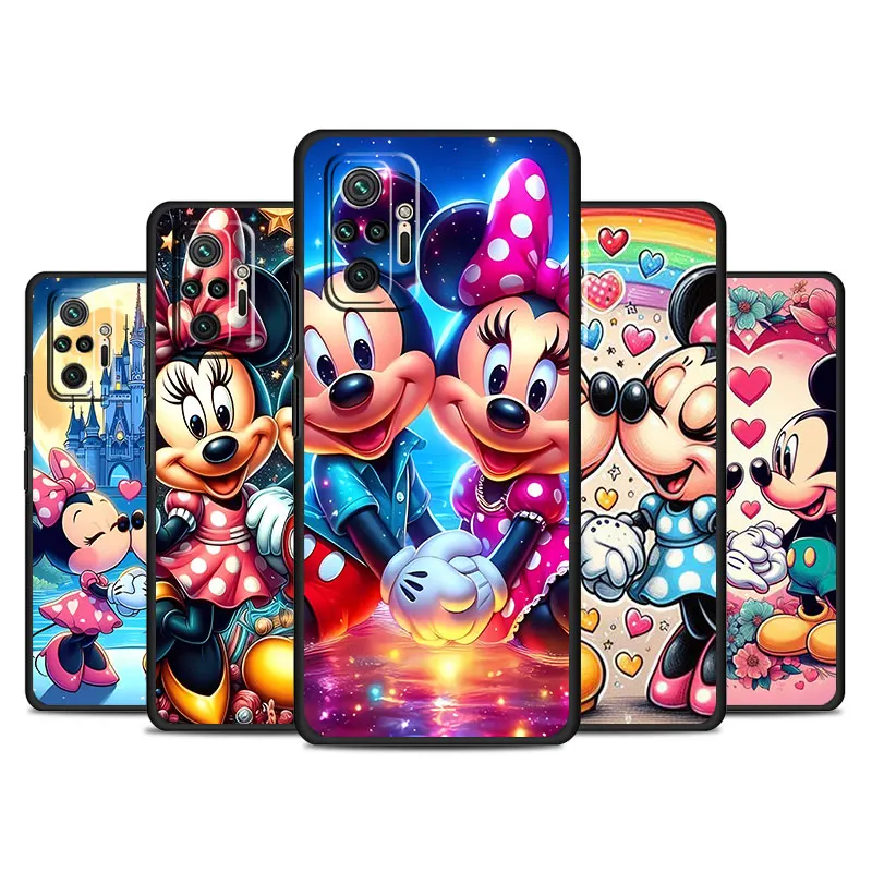 Case For Xiaomi Redmi Note 13 11 12 10 Pro 12C 9S 10C 8 9A 9C 12S 7 8T A1 Plus Silicone Black Phone Cover Love Mickey Minnie