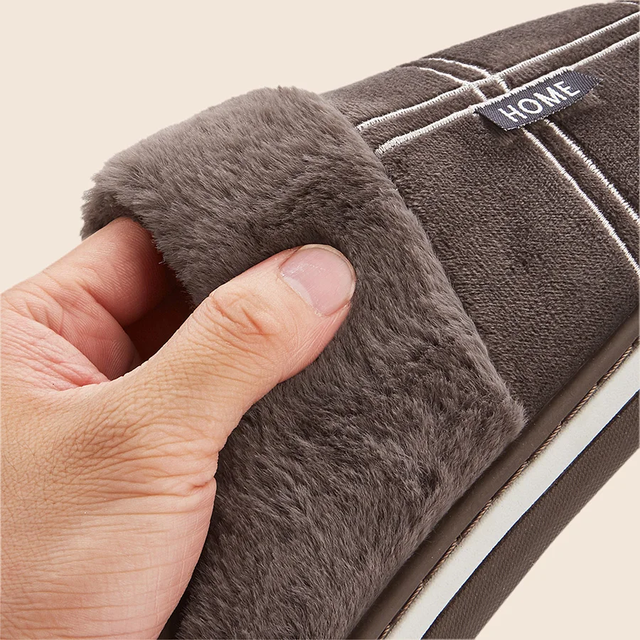 Pmoiste Men Soft Flannel Flu Plaid House Slippers Comfortable Memory Foam TPR Cushion Warm Living Room Shoes Slip-on Winter