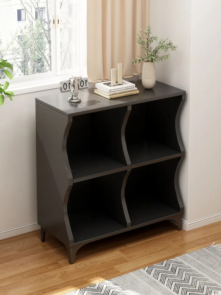 

Black Living Room Wall-to-wall Sofa Partition Cabinet with Leg Shelf, Side Cabinet Bay Window Display Cabinet