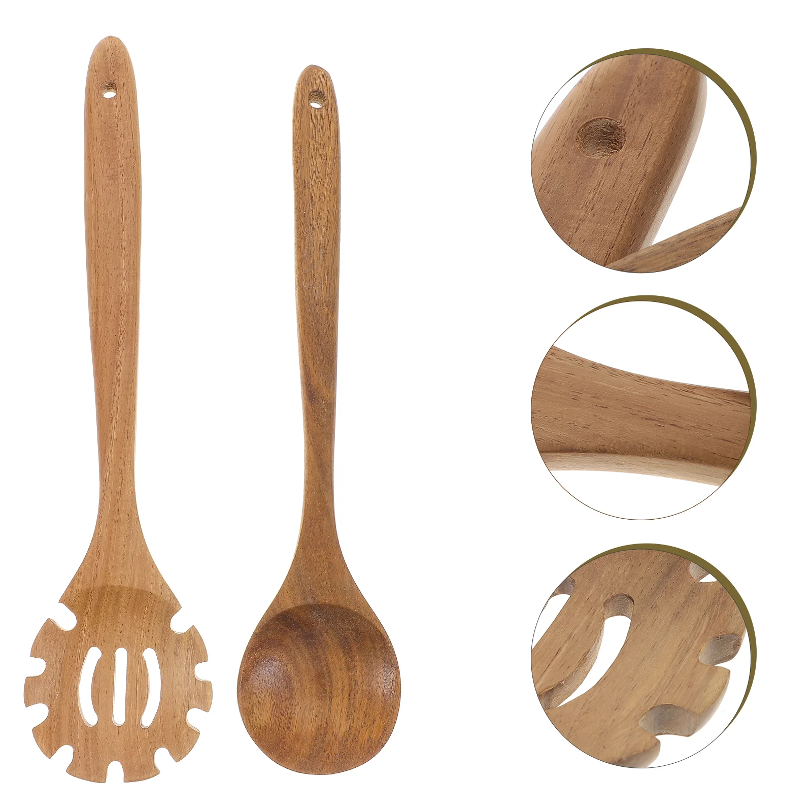 2 Pcs Food Flipper Noodle Spoon Wood Kitchen Cooking Multifunction Wooden Spoons Accessories Nonstick Rice