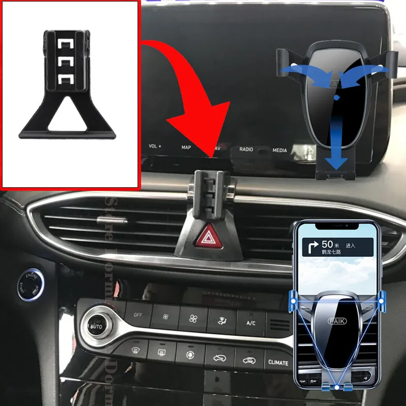 Car Mobile Phone Holder For Hyundai Santa Fe TM 2022 2021 2020 2019 2023 Air Vent Bracket GPS Gravity Mount Support Accessories