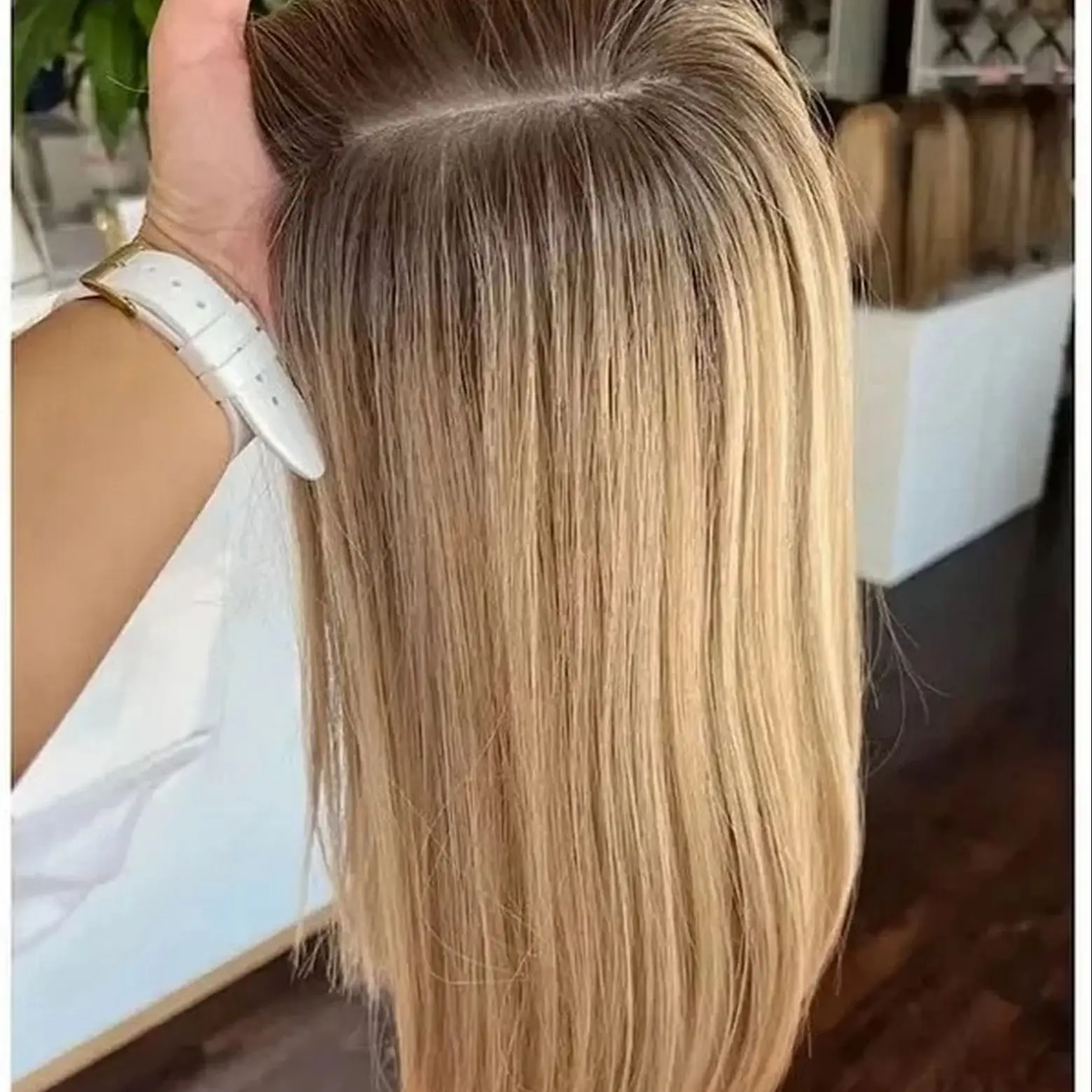 Ladies Wig 14Inch HD Lace Wig Light Golden Blonde Natural Straight Wig Ombre Roots Synthetic Heat Resistant Fiber Premium Wigs
