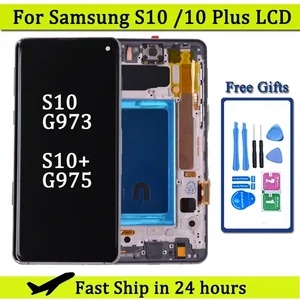 Layar untuk Samsung S10 Plus S10+ G975 G975F Layar Sentuh Digital Layar Lcd dengan Bingkai untuk Perakitan Samsung S10 G973 8 penjualan terbaik galaxy s10 plus oled - №