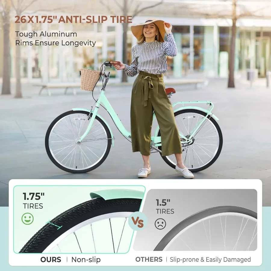 دراجة شاطئ كروزر 24 26 بوصة دراجة قابلة للطي للكبار من الرجال والنساء 7 سرعات عالية الكربون الصلب المصدات الأمامية والخلفية المدينة #3