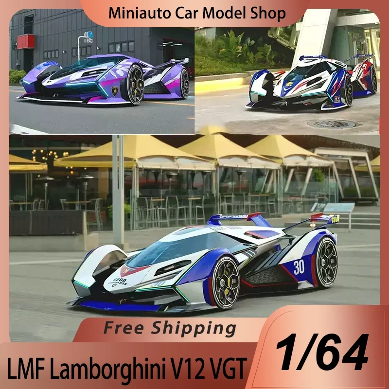 Modelo de Auto de Aleación Fundida a Presión LMF, Juguete Tigre Blanco, Miniatura 1:64, Lamborghini V12 VGT Versión Asurada, Decoración Coleccionable Whirlwind