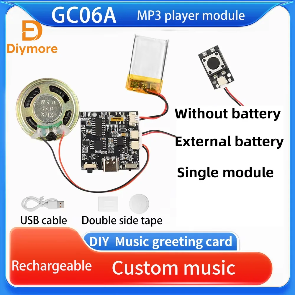 Recordable Sound Module GC06 MP3 WAV Button Control Music Voice Player Board For Recording Card Movement Creative Gift Type C