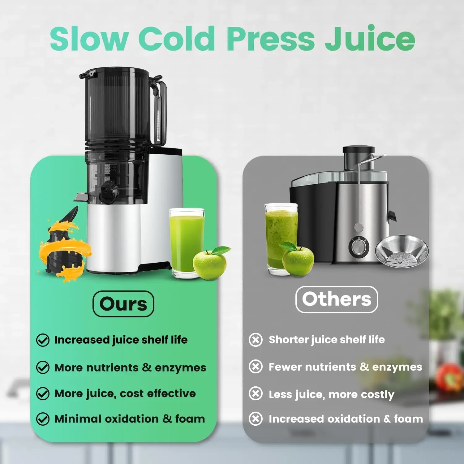 Juicer, 400w Slow Juicer Machines with 5.4" Wide Feed Chute, Masticating Juicer with High Juice Yield for Whole Vegetables & Fru